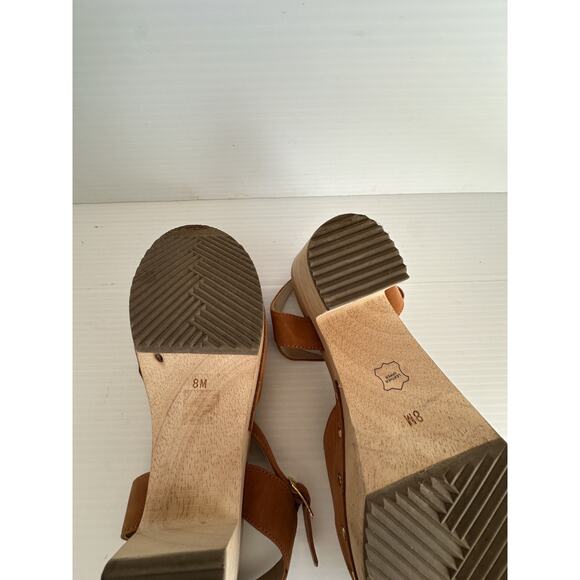 LOFT Tan Beige Leather Wood Heel Platform Ankle Strap Clogs 8 M - Picture 8 of 8
